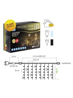   LED fényfüggöny PRO FLASH 5x1méter, hideg fehér, fekete kábellel, POLAMP