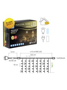   LED fényfüggöny PRO FLASH 5x1 méter, hideg fehér, fehér kábelle, POLAMP